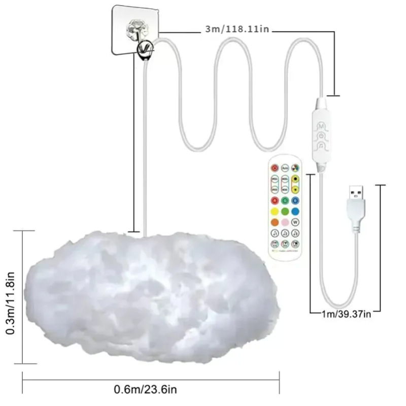 Lumină LED cu formă de nor pentru atmosferă, cu cap USB, reglabilă, IP42, pentru interior