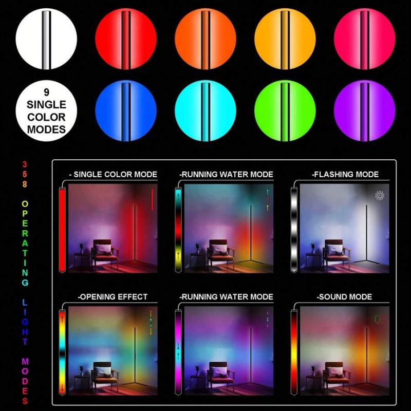 Lampă de colț pentru podea cu abajur, iluminare ambientală reglabilă, LED de contur, formă felinar, tensiune ≤36V