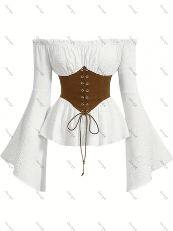 Bluzica bez ramena s vezicama, zvonasti rukavi, uska kroj, poliester