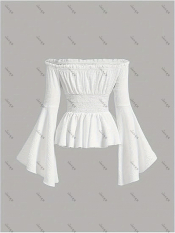 Bluzica bez ramena s vezicama, zvonasti rukavi, uska kroj, poliester