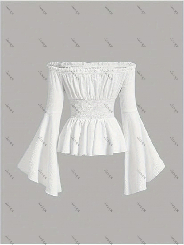 Bluzica bez ramena s vezicama, zvonasti rukavi, uska kroj, poliester