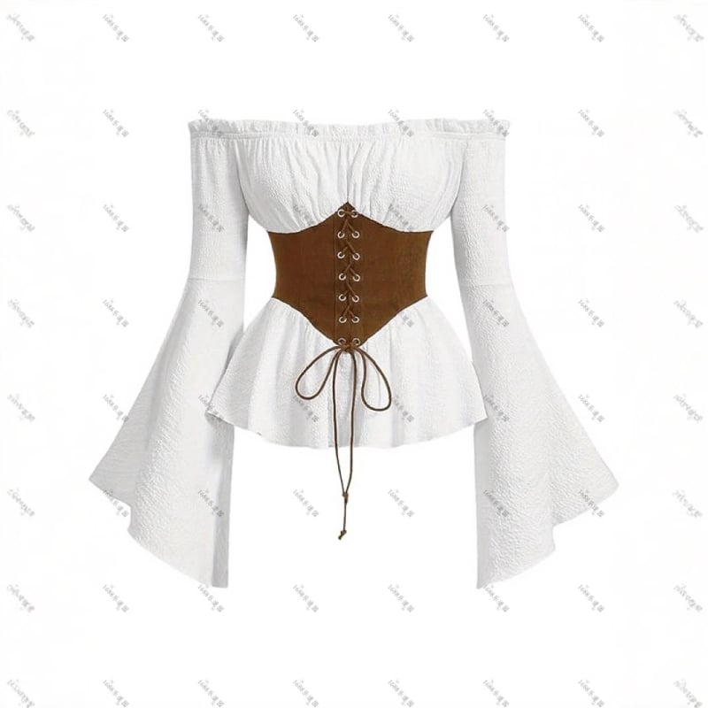 Bluzica bez ramena s vezicama, zvonasti rukavi, uska kroj, poliester