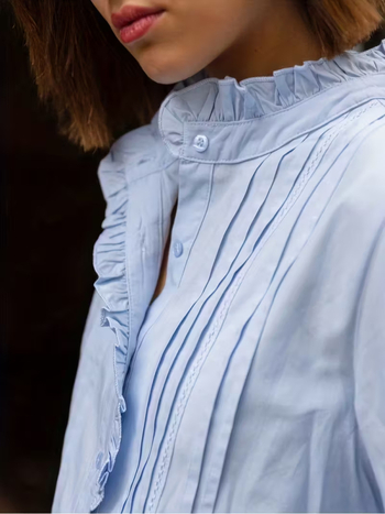 Blūze ar lampasveida piedurknēm, apļveidīgs kakls, elegants ikdienas stils, 95% poliesters