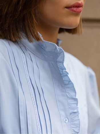 Blūze ar lampasveida piedurknēm, apļveidīgs kakls, elegants ikdienas stils, 95% poliesters