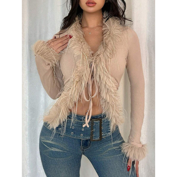 Sieviešu adīts kardigans ar V formas kaklu, josta, slim fit, krāsu blokēšana, flīsa oderde