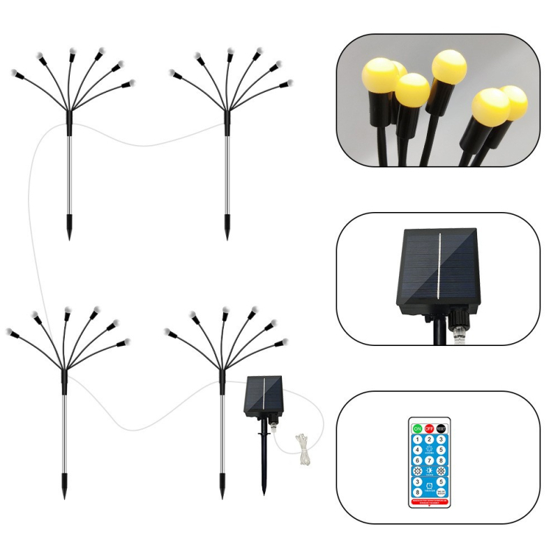 Saules enerģijas firefly lampa, ārējā LED dekorācija ar 10 galvām, IP65 ūdensdrošība, 0,8 W, 30 000 h kalpošanas laiks, manuālais slēdzis, darbības laiks 6–12 h