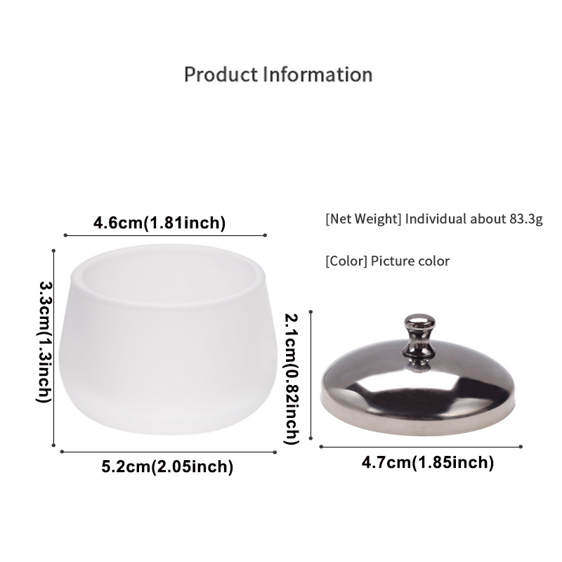 Matēts stikla nagu dezinficēšanas kauss ar nerūsējošā tērauda vāku – apaļš nagu kopšanas mazgāšanas kauss, 84 g