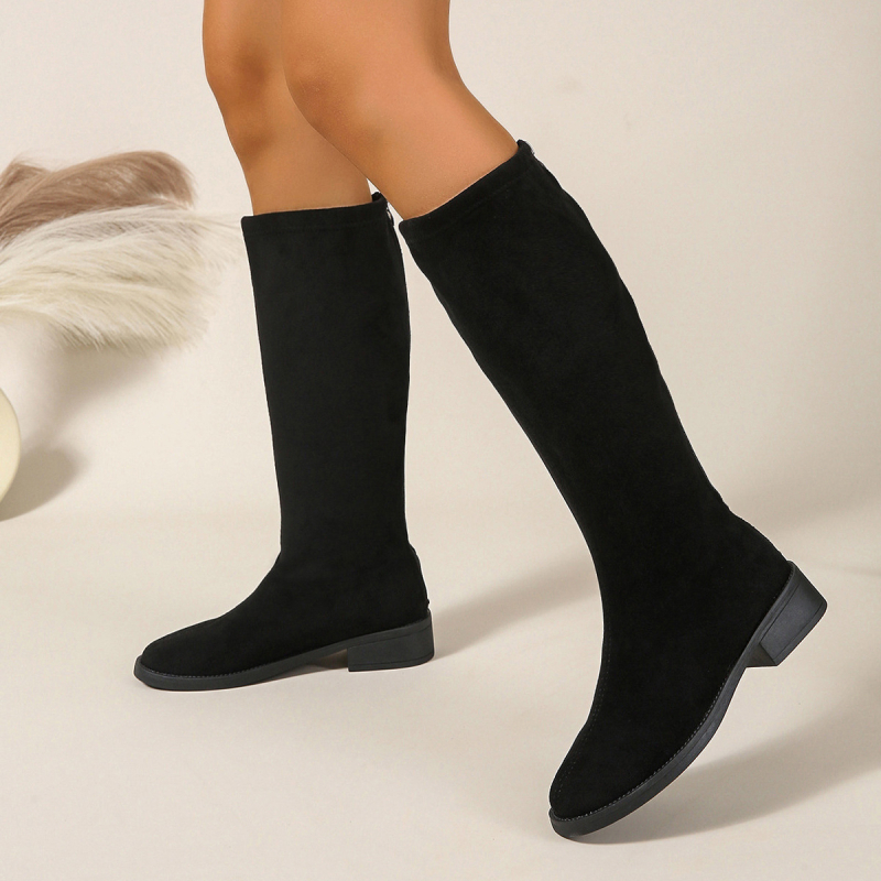 Ботуши над коляното с кръгъл нос, до коляното, дебел ток 3,5 cm