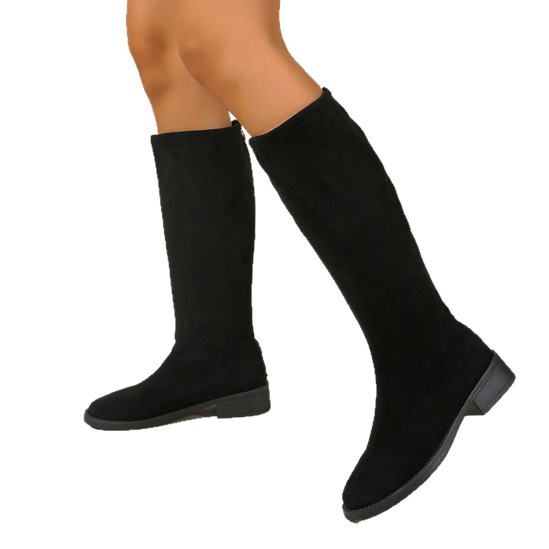 Ботуши над коляното с кръгъл нос, до коляното, дебел ток 3,5 cm