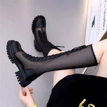 Cizme Chelsea cu gambă înaltă, design respirabil cu plasă, partea superioară din piele de vită, talpă din cauciuc, branț Ultra-Fiber Leather