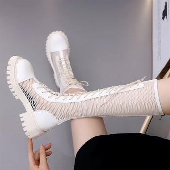 Cizme Chelsea cu gambă înaltă, design respirabil cu plasă, partea superioară din piele de vită, talpă din cauciuc, branț Ultra-Fiber Leather