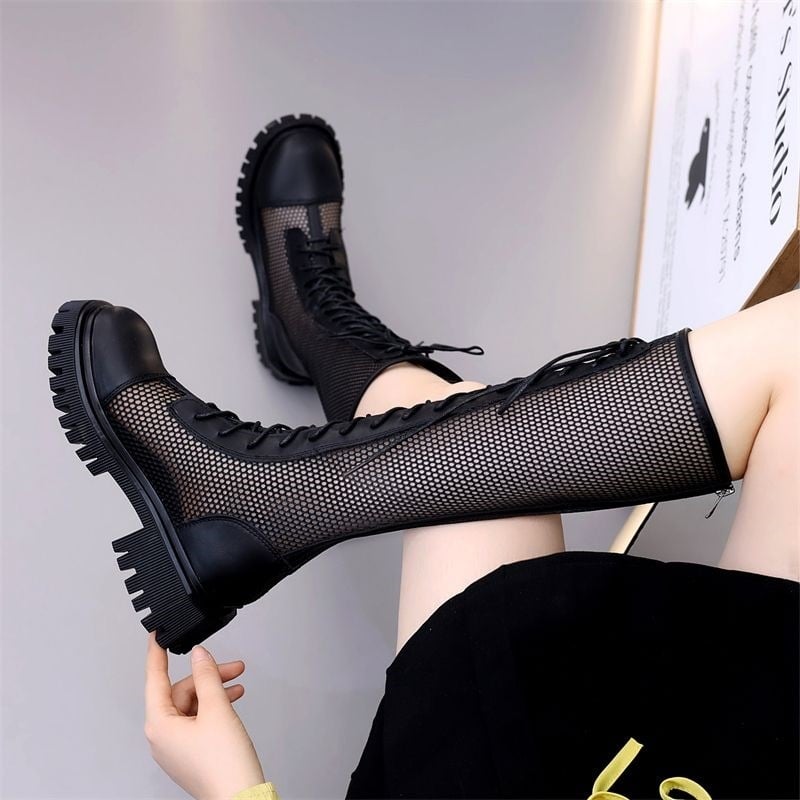 Cizme Chelsea cu gambă înaltă, design respirabil cu plasă, partea superioară din piele de vită, talpă din cauciuc, branț Ultra-Fiber Leather