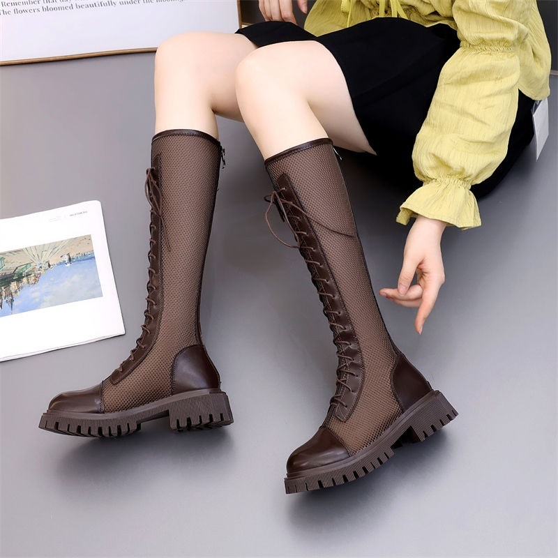 Cizme Chelsea cu gambă înaltă, design respirabil cu plasă, partea superioară din piele de vită, talpă din cauciuc, branț Ultra-Fiber Leather