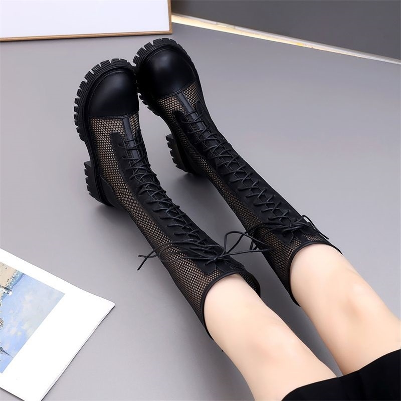 Cizme Chelsea cu gambă înaltă, design respirabil cu plasă, partea superioară din piele de vită, talpă din cauciuc, branț Ultra-Fiber Leather