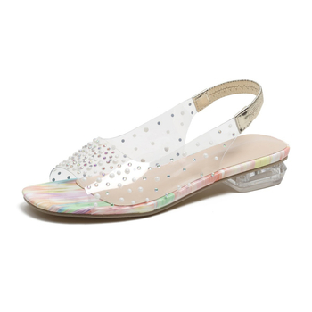 Ženske modne sandale s TPU gornjim dijelom, PVC đonom, kvadratan nos, stražnji remen, kristalna mašna