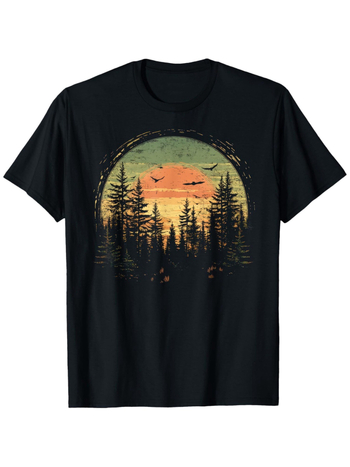 Vīriešu retro T-krekli ar meža lāča motīvu (mikroelastīgs kokvilnas audums, apdrukāta, īsas piedurknes, apaļš kakls, regulāra piegriezne)