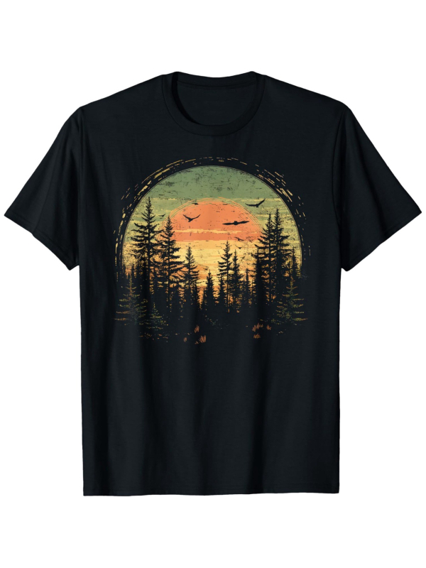 Vīriešu retro T-krekli ar meža lāča motīvu (mikroelastīgs kokvilnas audums, apdrukāta, īsas piedurknes, apaļš kakls, regulāra piegriezne)