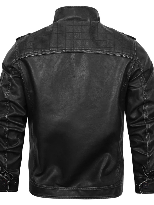 Vīriešu PU ādas jaka - stāvošs apkaklis, rāvējslēdzējs priekšā, poliestera oderde, pavasaris 2025