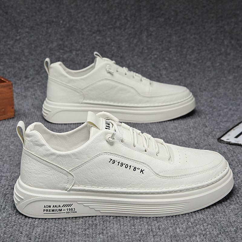 Vīriešu sportiskas ikdienas kurpes no mākslīgās ādas, ar priekšējām šņūrēm, apaļa purngala, vidēji augsta papēža 3–5 cm, brīvs stils, piemērotas visām sezonām.