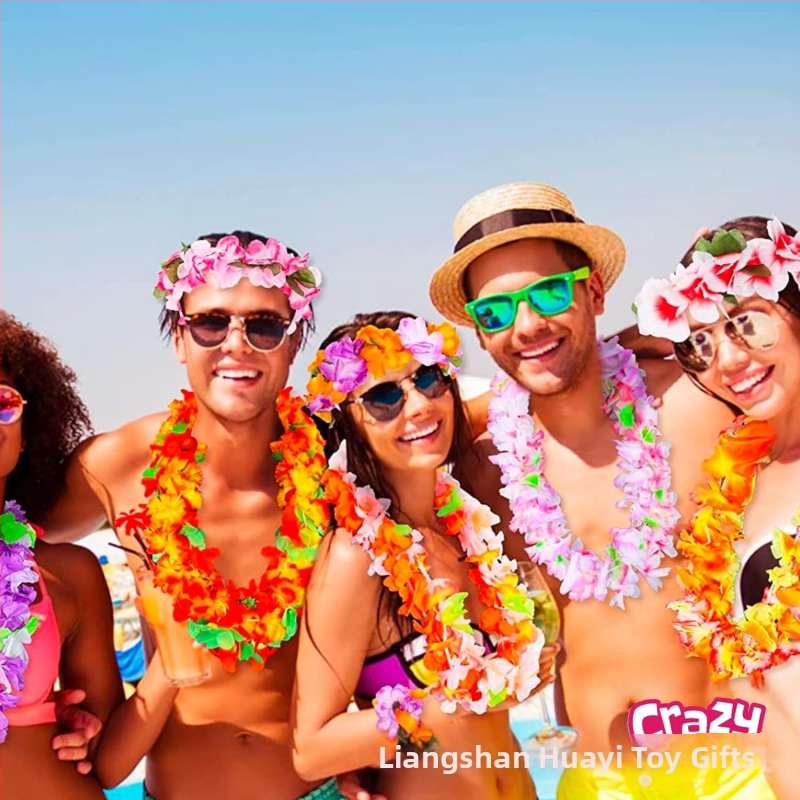 Хавайски лей за танцово изпълнение, ръчно изработен от плат с цветя, персонализируем, марка Huayi, реквизит за грим и костюм