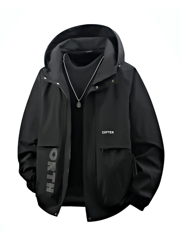 Vīriešu darba jaka, ūdensnecaurlaidīga, izturīga pret nolietojumu, pretvēja, ar kapuci, rāvējslēdzējs