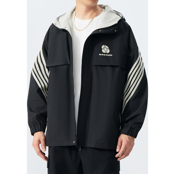 Vīriešu kapucēta vēja jaka ar rāvējslēdzēju priekšā, brīvs piegriezums, ārējais materiāls un oderes materiāls 100% poliesters, piemērots pavasarim un rudenim