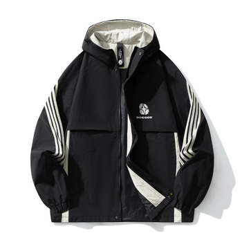 Vīriešu kapucēta vēja jaka ar rāvējslēdzēju priekšā, brīvs piegriezums, ārējais materiāls un oderes materiāls 100% poliesters, piemērots pavasarim un rudenim