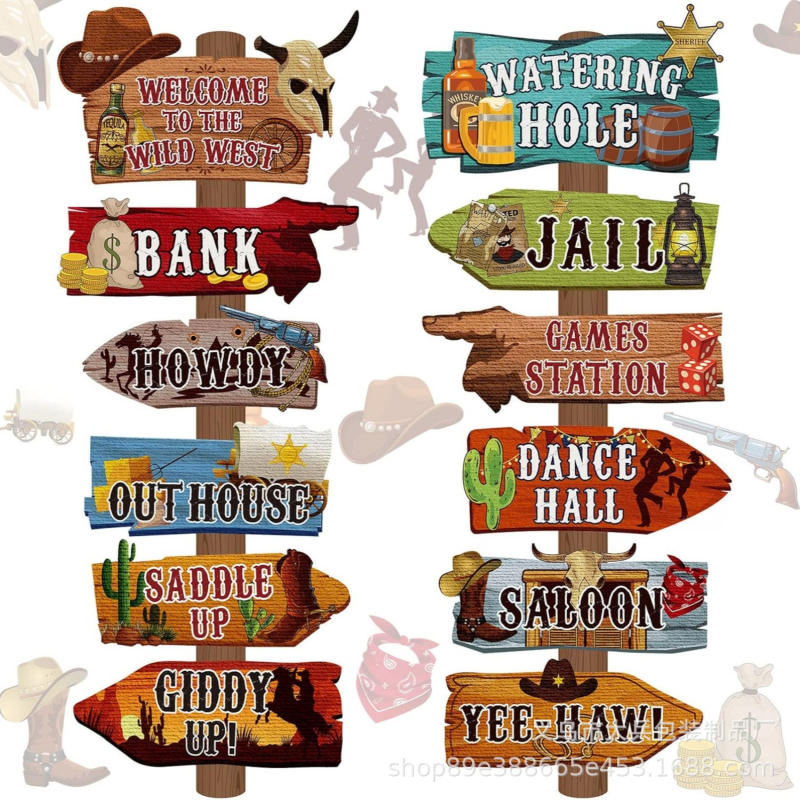 Rietumu ballītei virziena zīme — mūsdienīgs papīra dekoru rekvizīts telpu iekārtošanai un fotogrāfijām