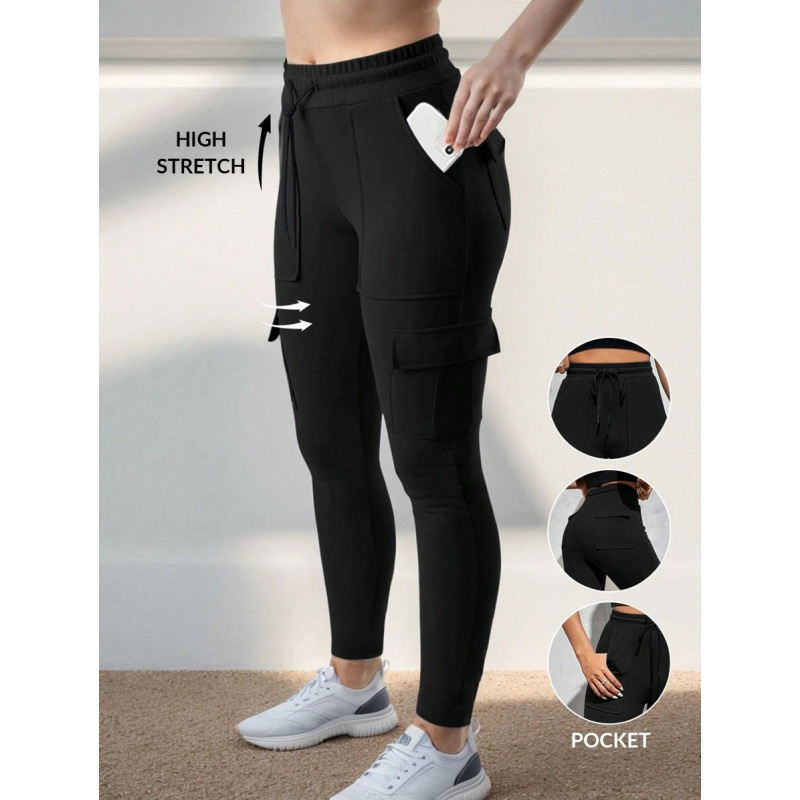 Casual pletene hlače s VRPcom za vezivanje, elastični pojas, fleece podstava, Lycra tkanina, duge hlače