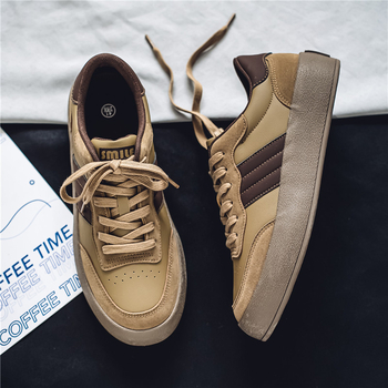 Vīriešu velūra kedas, Korejas stila, apaļš purns, vulkanizēta gumijas zole, zemā potīte