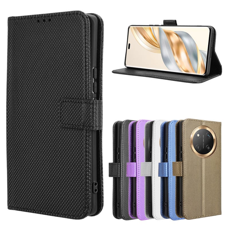 Klamshell flip vāciņš ar dimanta rakstu ādu, TPU+ādas konstrukcija, karšu nodalījums, pret triecieniem un kritieniem, piemērots Honor X60 Pro / X9C / Magic7 Lite