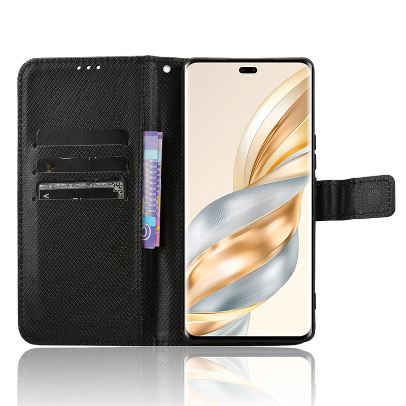 Klamshell flip vāciņš ar dimanta rakstu ādu, TPU+ādas konstrukcija, karšu nodalījums, pret triecieniem un kritieniem, piemērots Honor X60 Pro / X9C / Magic7 Lite