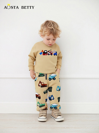 Dječji pamučni pleteni pulover s izvezom autom, okrugli izrez, dugi rukavi, euro-američki stil, za djecu 3–8 godina, jesen 2025