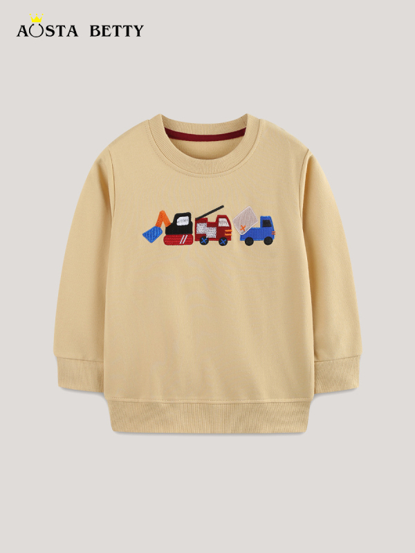 Dječji pamučni pleteni pulover s izvezom autom, okrugli izrez, dugi rukavi, euro-američki stil, za djecu 3–8 godina, jesen 2025
