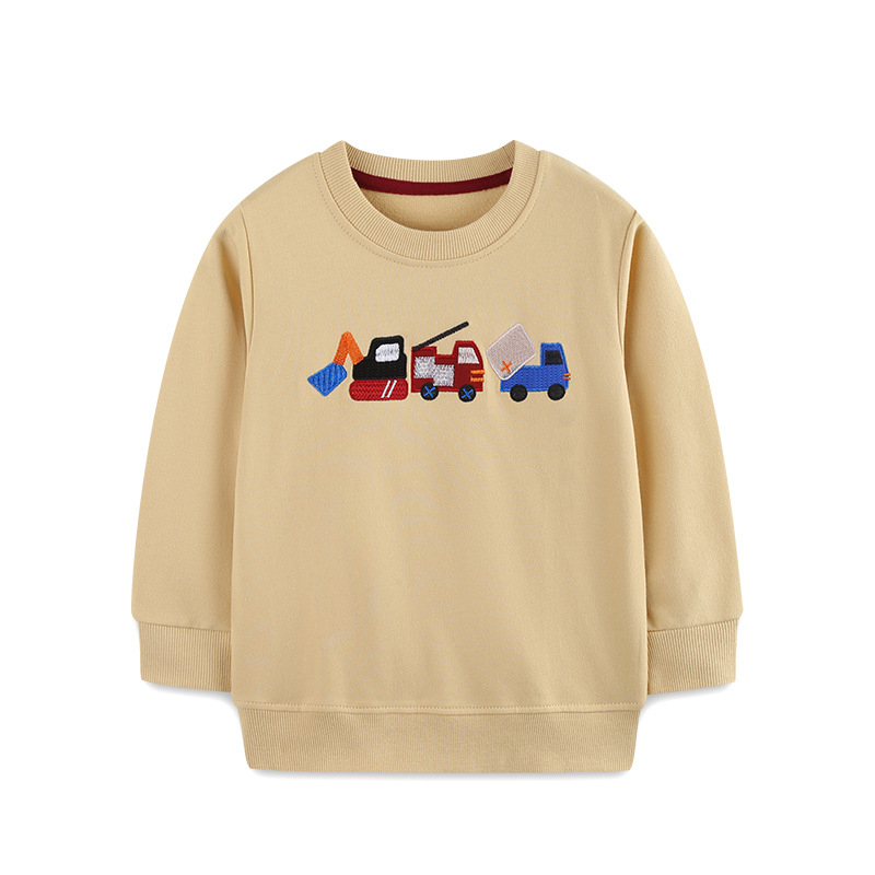Dječji pamučni pleteni pulover s izvezom autom, okrugli izrez, dugi rukavi, euro-američki stil, za djecu 3–8 godina, jesen 2025