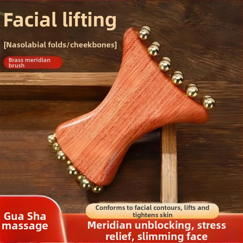 Устройство за лицев масаж с Huanghuali Rosewood и бронзови златисти мъниста; дървена конструкция, 90 g, марка Ruilin