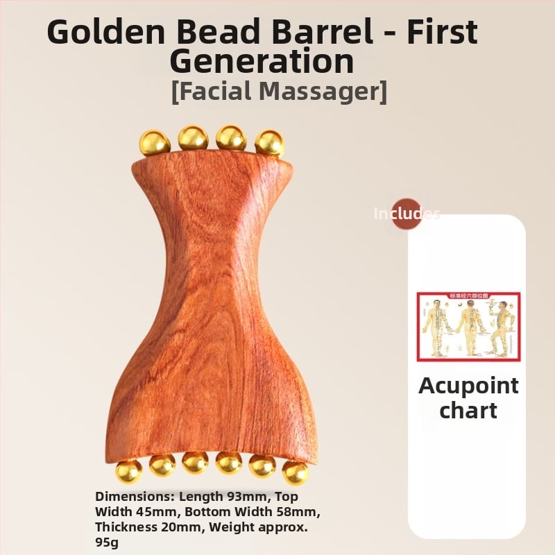 Устройство за лицев масаж с Huanghuali Rosewood и бронзови златисти мъниста; дървена конструкция, 90 g, марка Ruilin