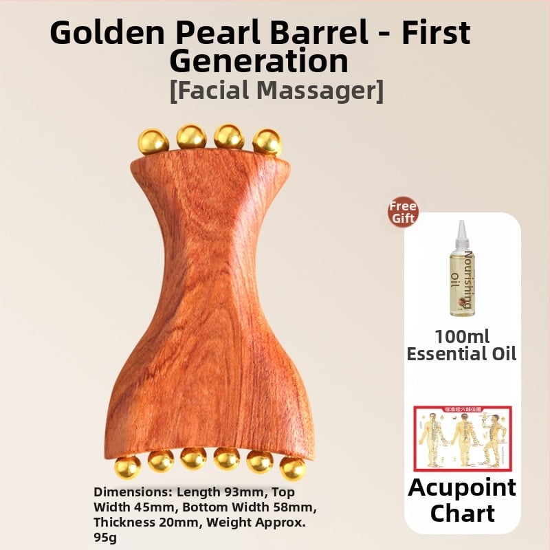 Устройство за лицев масаж с Huanghuali Rosewood и бронзови златисти мъниста; дървена конструкция, 90 g, марка Ruilin