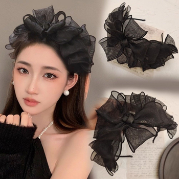 Hajcsat: kézzel készített, nagy masnis hálós csipkés dizájn, koreai stílus, friss és édes, anyag: textil, tavasz 2025