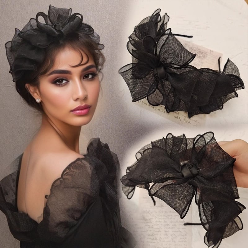 Hajcsat: kézzel készített, nagy masnis hálós csipkés dizájn, koreai stílus, friss és édes, anyag: textil, tavasz 2025