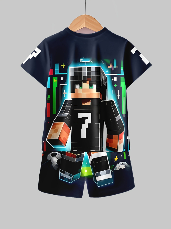 Berniukams: 3D spausdintas kasdienis dviejų dalių komplektas su trumpomis rankovėmis marškinėliu ir šortais, Europos ir Amerikos stilius, poliesteris.