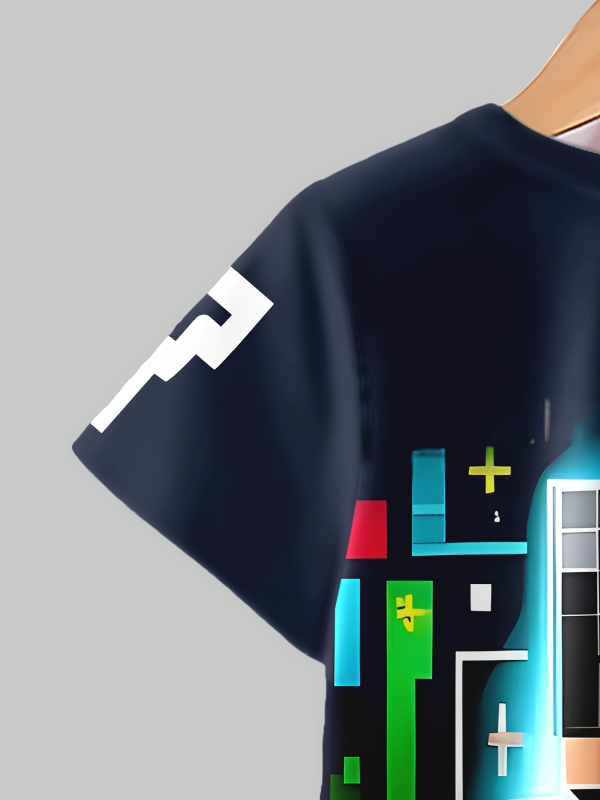 Berniukams: 3D spausdintas kasdienis dviejų dalių komplektas su trumpomis rankovėmis marškinėliu ir šortais, Europos ir Amerikos stilius, poliesteris.