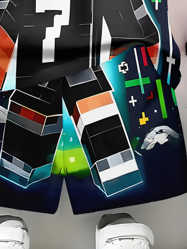 Berniukams: 3D spausdintas kasdienis dviejų dalių komplektas su trumpomis rankovėmis marškinėliu ir šortais, Europos ir Amerikos stilius, poliesteris.