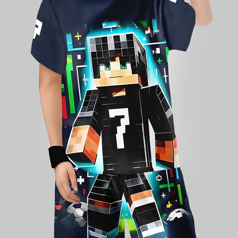 Berniukams: 3D spausdintas kasdienis dviejų dalių komplektas su trumpomis rankovėmis marškinėliu ir šortais, Europos ir Amerikos stilius, poliesteris.