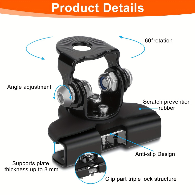 Dviejų dalių variklio gaubto laikiklis su prožektoriumi, universalus visureigiams, be gręžimo, trikampis laikiklis