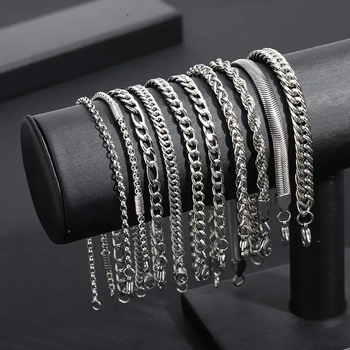 Набор гривни от неръждаема стомана – унисекс, личен стил, полирана повърхност, бижута за ръка, набор от 10 гривни