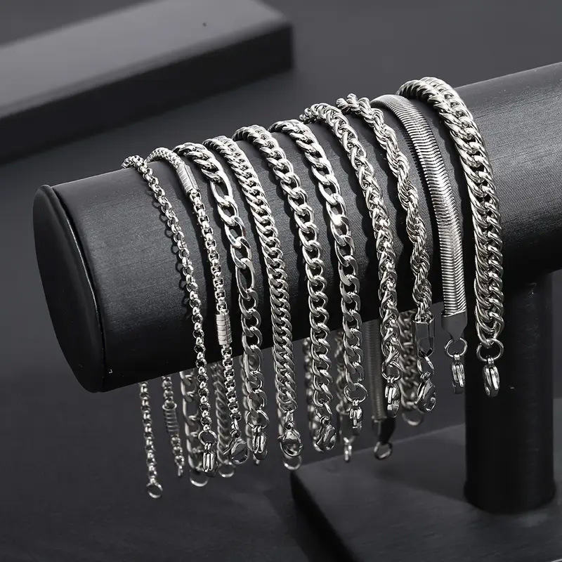 Набор гривни от неръждаема стомана – унисекс, личен стил, полирана повърхност, бижута за ръка, набор от 10 гривни