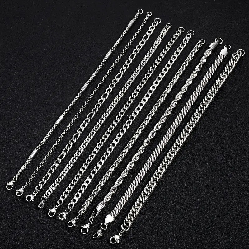 Набор гривни от неръждаема стомана – унисекс, личен стил, полирана повърхност, бижута за ръка, набор от 10 гривни