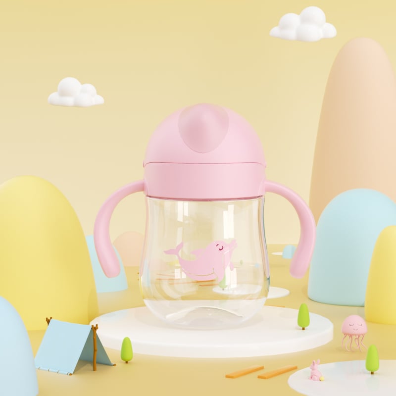 Mācību krūze bērniem ar rokturiem — mīļa un jautra stilā, Tritan materiāls, logotipa drukāšana