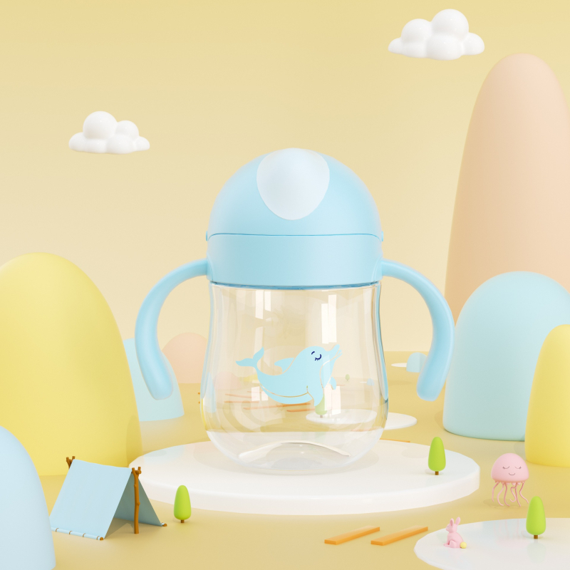 Mācību krūze bērniem ar rokturiem — mīļa un jautra stilā, Tritan materiāls, logotipa drukāšana